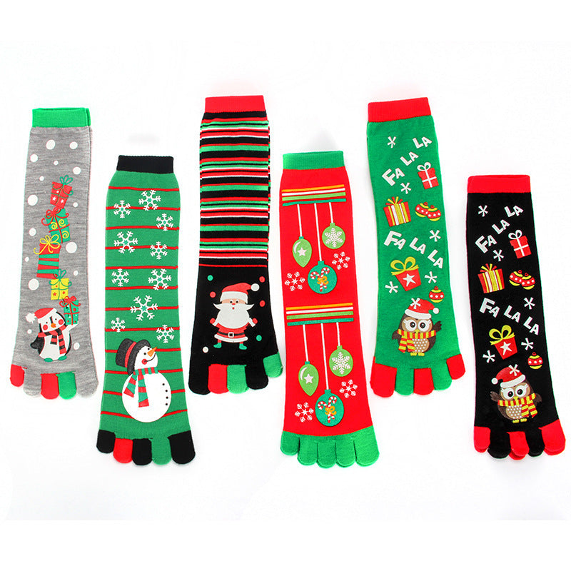 Women’s Christmas Five-Finger Socks – Cute Winter Split-Toe Holiday Design