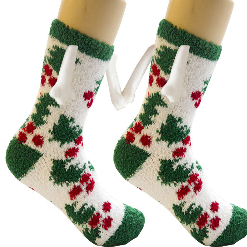 Magnetic Christmas Couple Socks – Coral Fleece Warm Slipper Tube