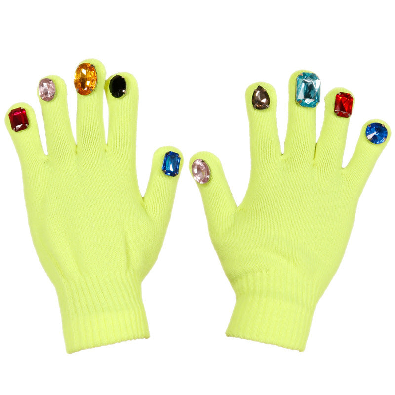 DIY Split Finger Knitted Gloves with Colorful Diamond Design – Street Style