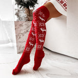 Women’s Christmas Knitted Over-the-Knee Stockings – Elk & Snowflake Winter Long Socks