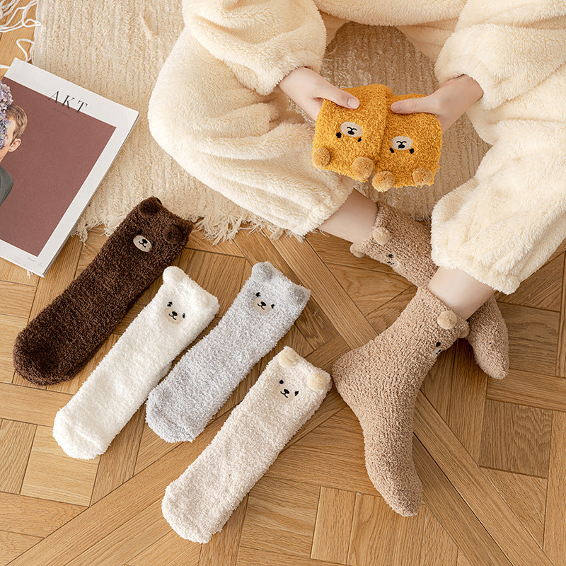 Women’s Coral Fleece Bear Socks – Cozy Winter Style