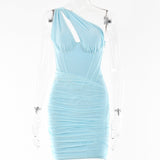 Pleated Mesh Bodycon Mini Dress – Sexy Round Neck Sleeveless Club Dress