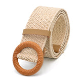 Boho Woven Waist Belt – Wide Linen-Inspired Belt with Round Buckle
