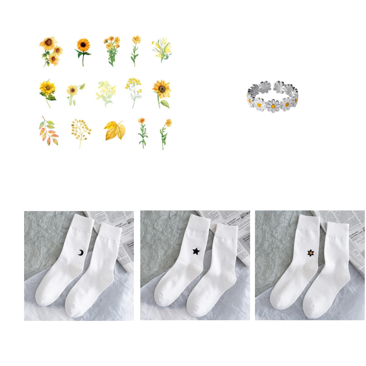 Stars & Moon Embroidered JK Socks – High-Top Cotton Tide Stockings