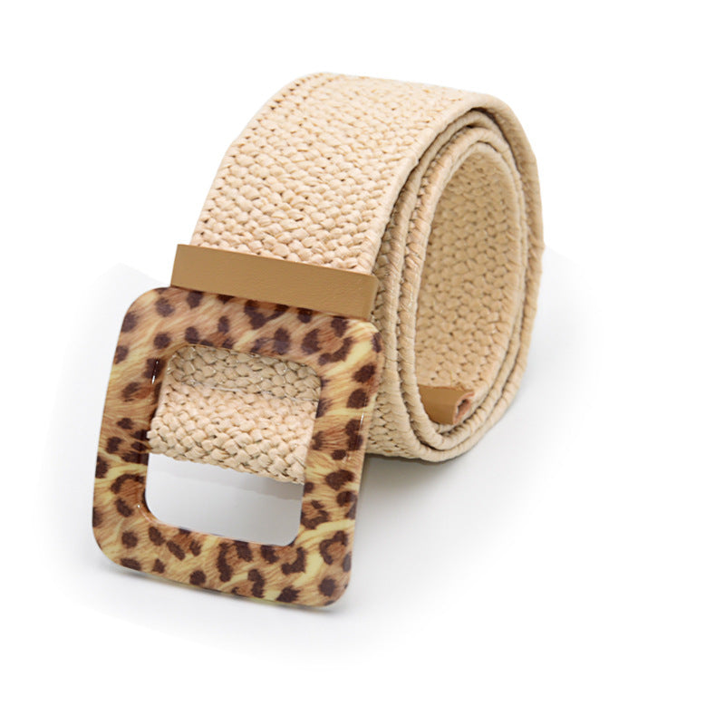 Boho Woven Waist Belt – Wide Linen-Inspired Belt with Round Buckle