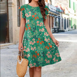 Ruffle Sleeve Dress Summer Loose Flower Print Beach Dresses Sweet Skirt Women