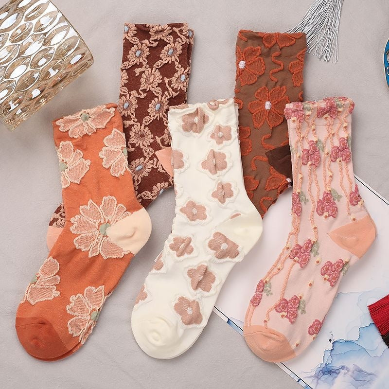 Renaissance Ethnic Floral Mid-Calf Socks – Women’s Cotton Sweet Style