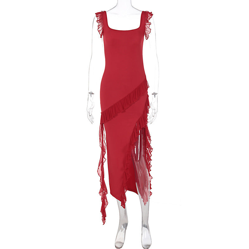 Stringy Selvedge Maxi Dress – Slim Fit Sleeveless Stitching Summer Dress