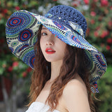 Women’s Ethnic Style Outdoor Sun Hat – Windproof Large Brim Straw Hat