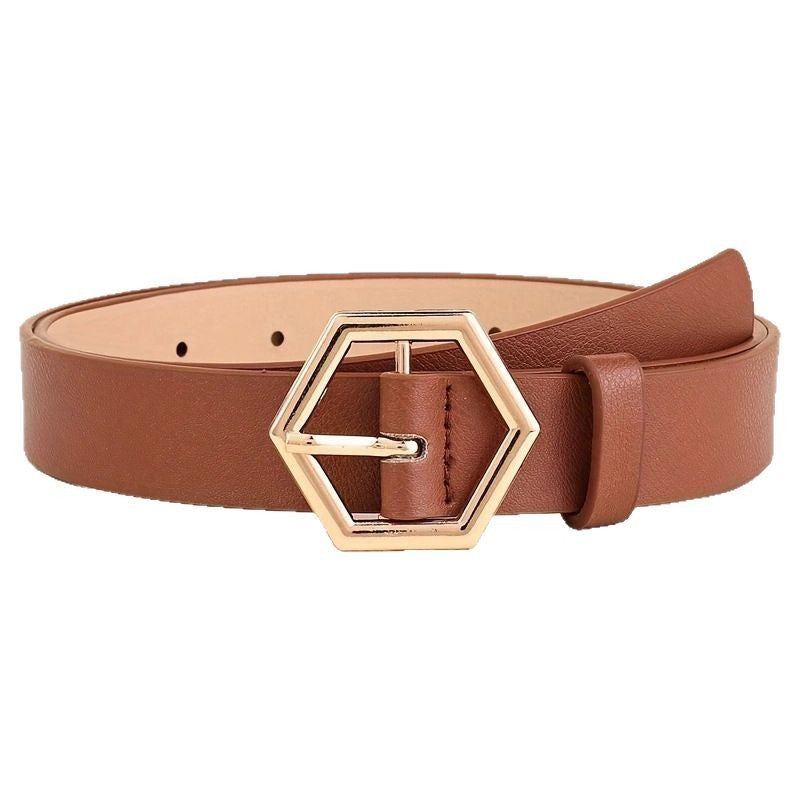 Hexagon Buckle PU Belt – Sleek Waist Belt with Geometric Charm
