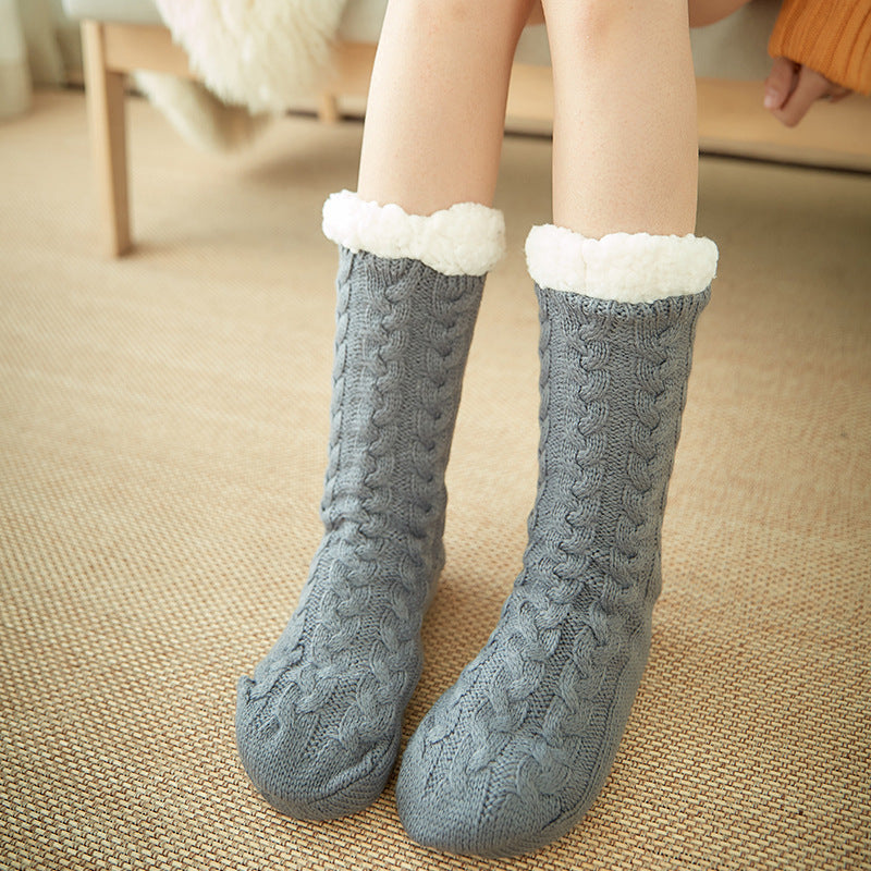 Winter Knitted Plush Floor Socks – Non-Slip Indoor Warm Socks for Men & Women