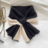 Colorblock Knit Bow Scarf – Soft Ribbed Winter Wrap