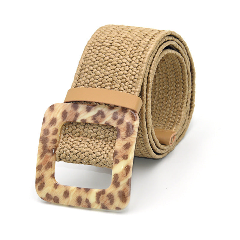 Boho Woven Waist Belt – Wide Linen-Inspired Belt with Round Buckle