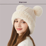Children’s Double Fur Ball Knitted Hat – Cute Winter Warm Beanie