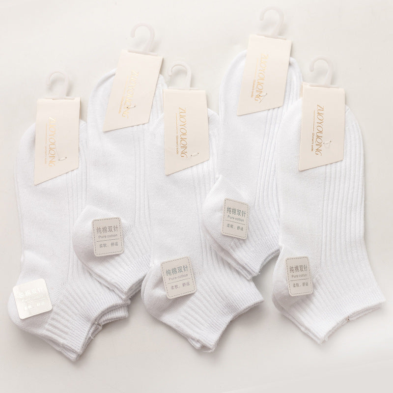 Women’s Double Needle Cotton Ankle Socks – Solid Color Short Casual