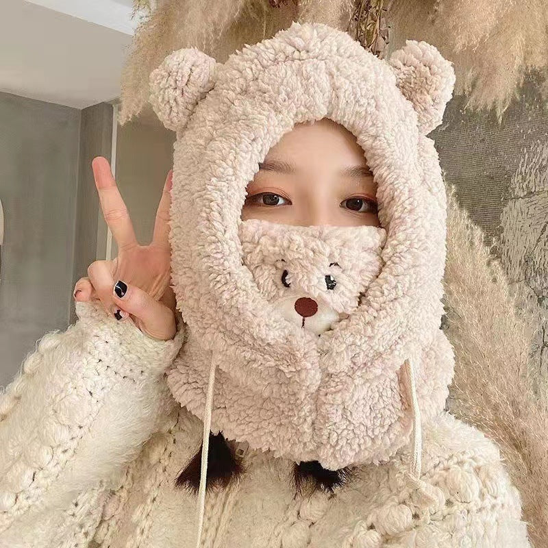 Bear Hooded Plush Scarf – 3-in-1 Winter Hat, Neck Warmer & Face Cover
