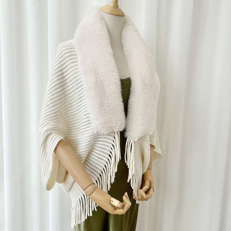 Solid Knit Cashmere-Feel Shawl – Winter Wrap with Tassels