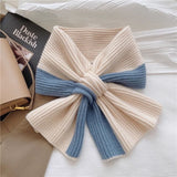 Colorblock Knit Bow Scarf – Soft Ribbed Winter Wrap