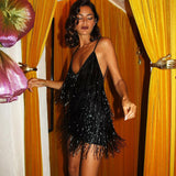 Strap Sequin Sparkle Tassel Wrap Hip Dress
