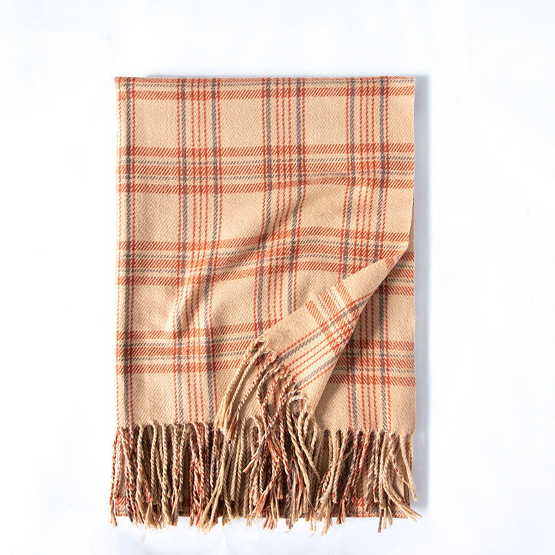Plaid Cashmere-Feel Scarf – Soft Korean-Style Winter Wrap