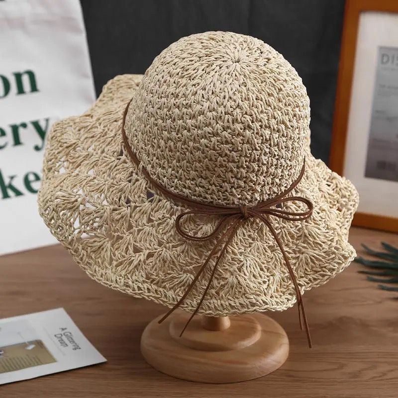 Women’s Handmade Crochet Straw Hat – Summer Sun Protection