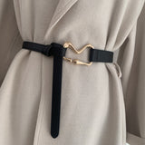 Knotted Thin PU Belt – Double Ring Buckle Waist Belt for Suits & Dresses