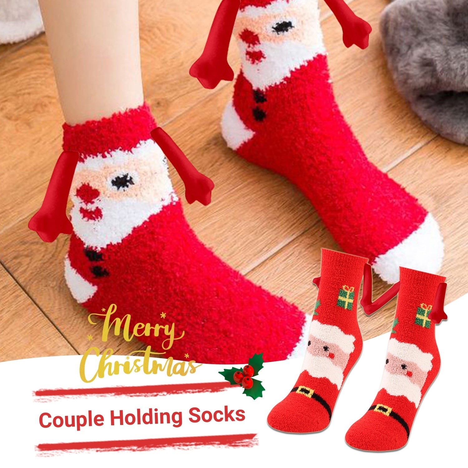 Magnetic Christmas Couple Socks – Coral Fleece Warm Slipper Tube