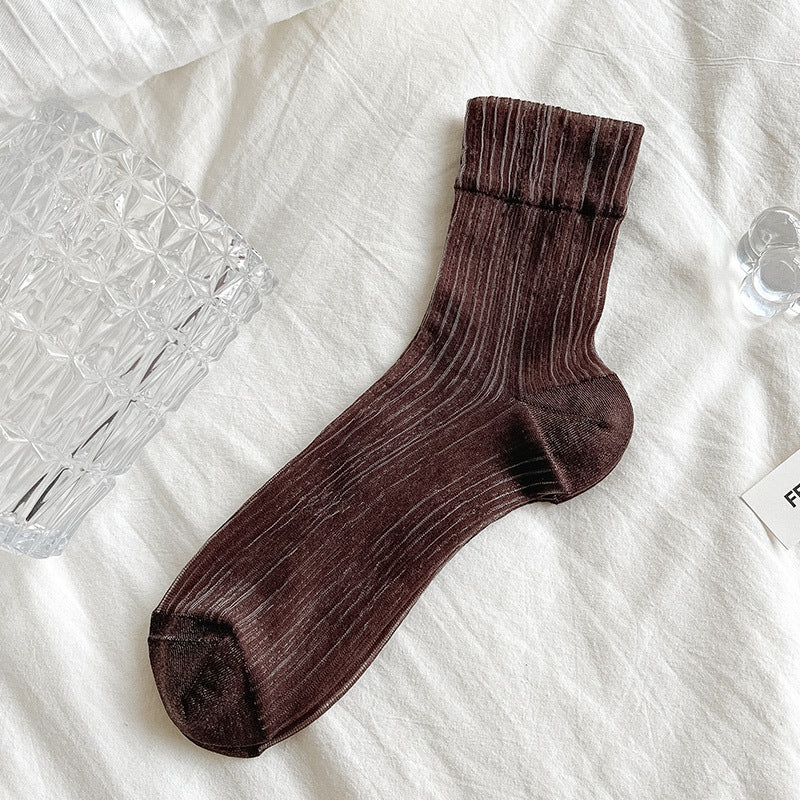 Women’s Crystal Nylon Mid-Calf Socks – Sheer Breathable Stockings