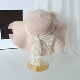 Women’s Lace Bow Straw Sun Hat – Wide Brim Summer Beach Hat