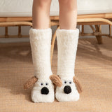 Women’s Plush Dog Floor Socks – Cute Non-Slip Winter Warm Design