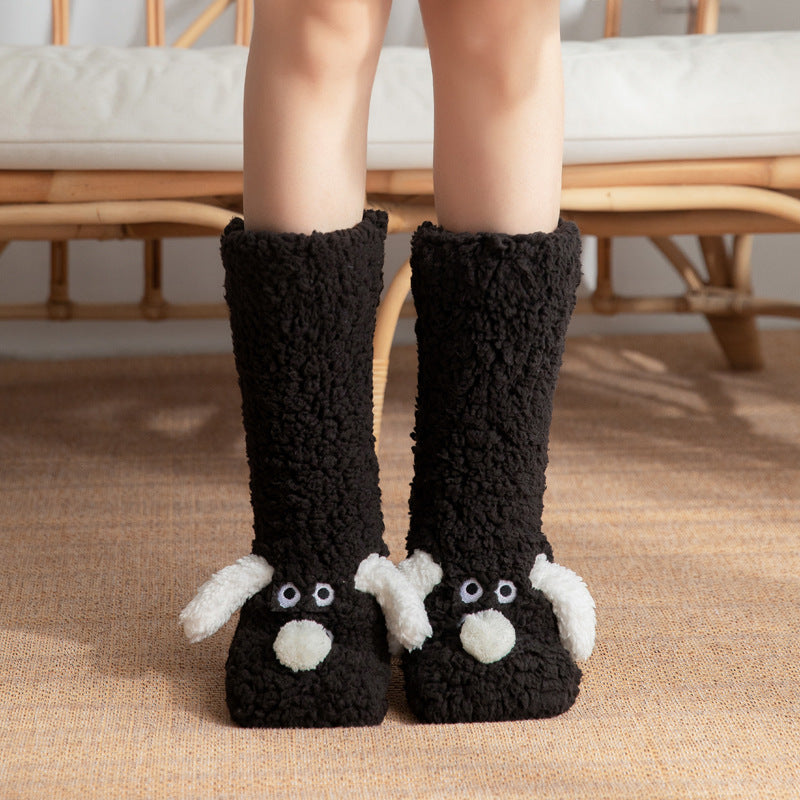 Women’s Plush Dog Floor Socks – Cute Non-Slip Winter Warm Design