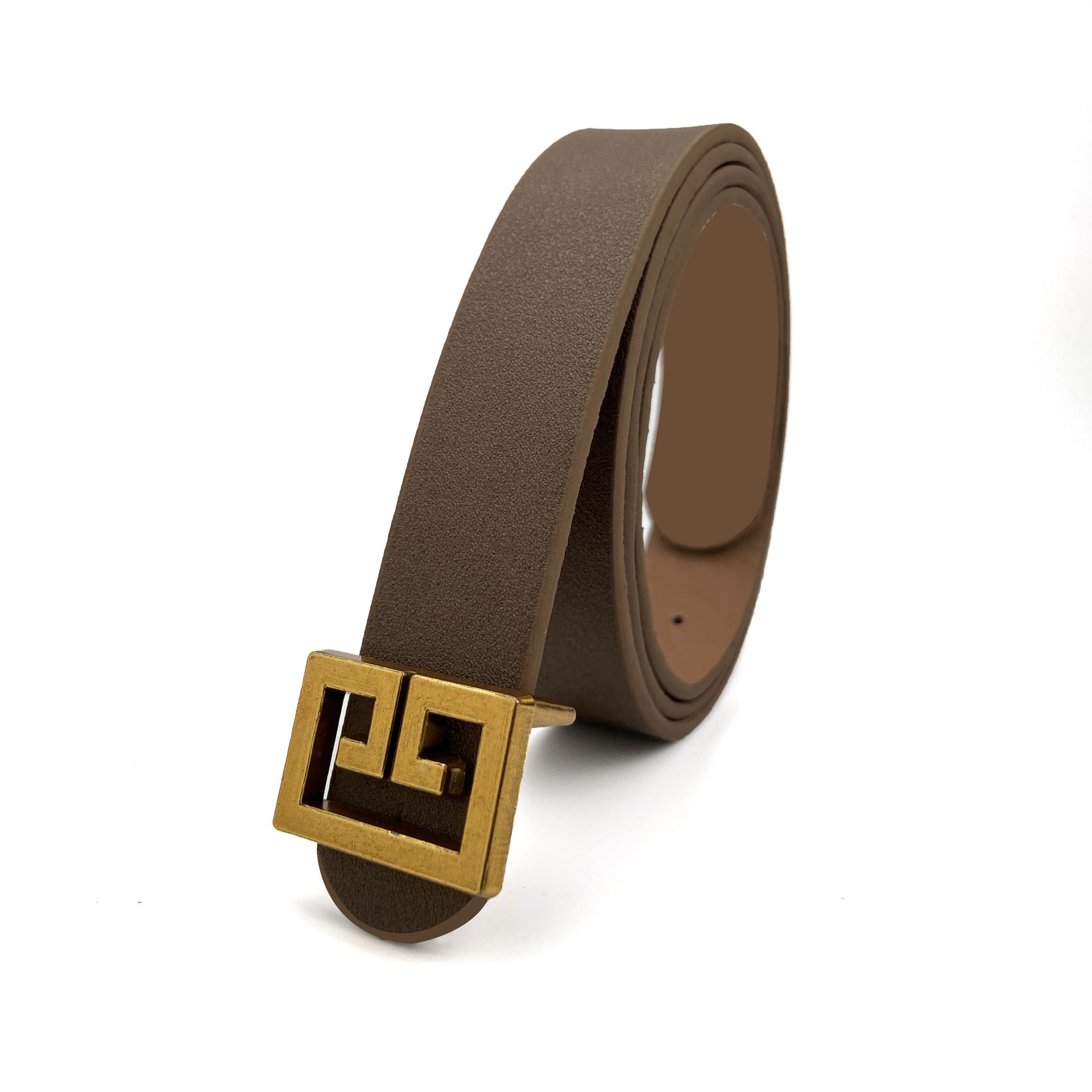 Geometric Bronze Buckle Belt – Faux Leather Waist Accessory for Women