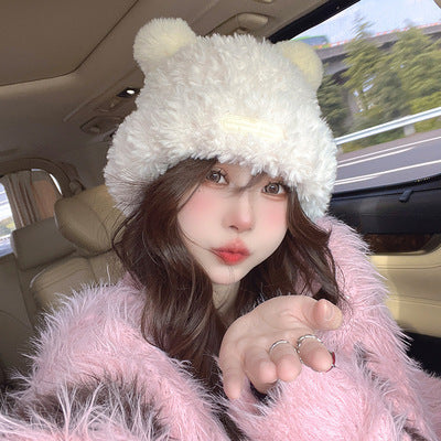 Women’s Plush Bear Hat – Cute Furry Winter Warm Hat