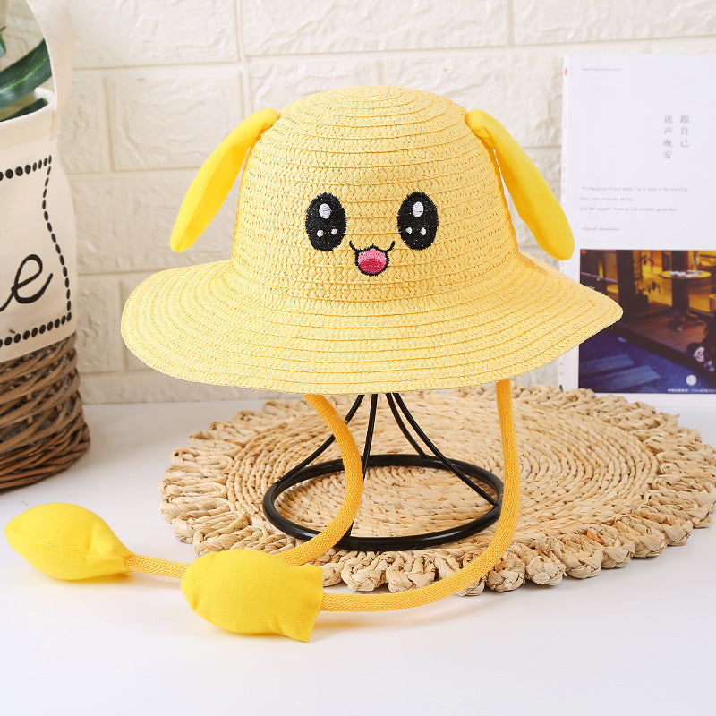 Children’s Rabbit Ear Straw Sun Hat – Moving Ear Cartoon Summer Hat