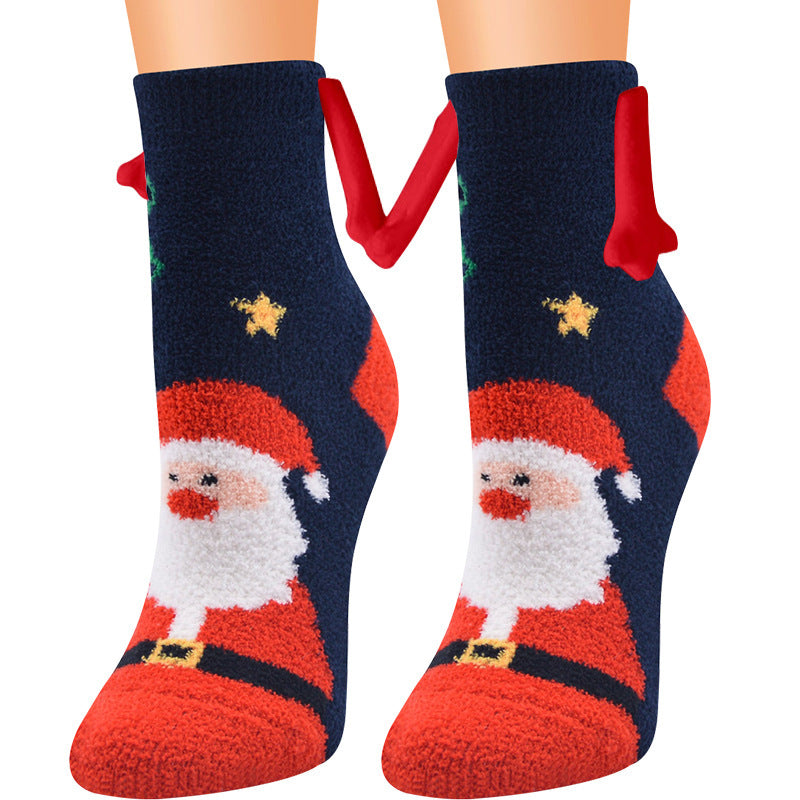 Magnetic Christmas Couple Socks – Coral Fleece Warm Slipper Tube
