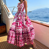 Printed Sleeveless Dress Fashion Temperament Spaghetti Waist-controlled Large Hem Dresses For Women