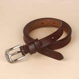 Vintage Hollow Leather Belt – Two-Layer Cowhide with Copper Buckle