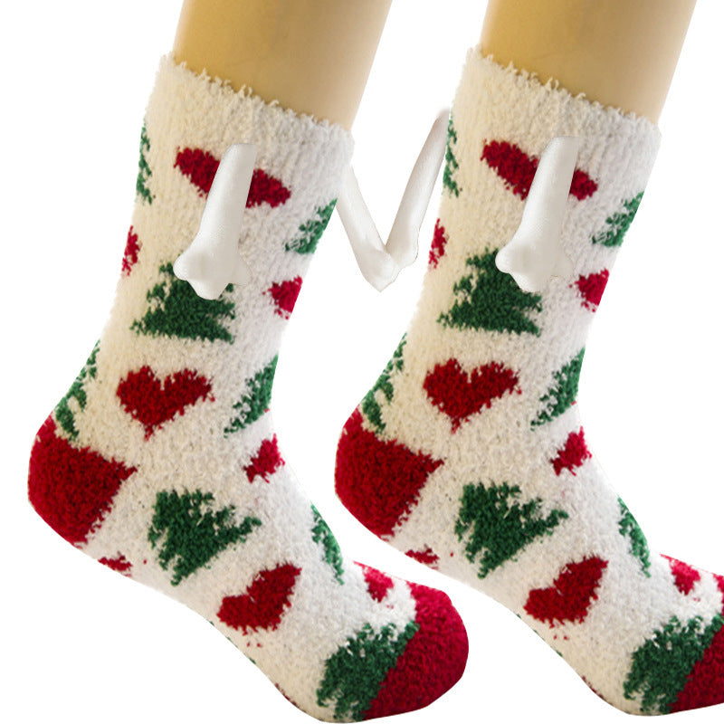Magnetic Christmas Couple Socks – Coral Fleece Warm Slipper Tube
