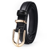 Premium Cowhide Leather Belt – Thin Pin Buckle Waistband with Gold Finish