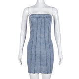 Trendy Backless Denim Tube Dress – Y2K Slim Mini Dress for Women