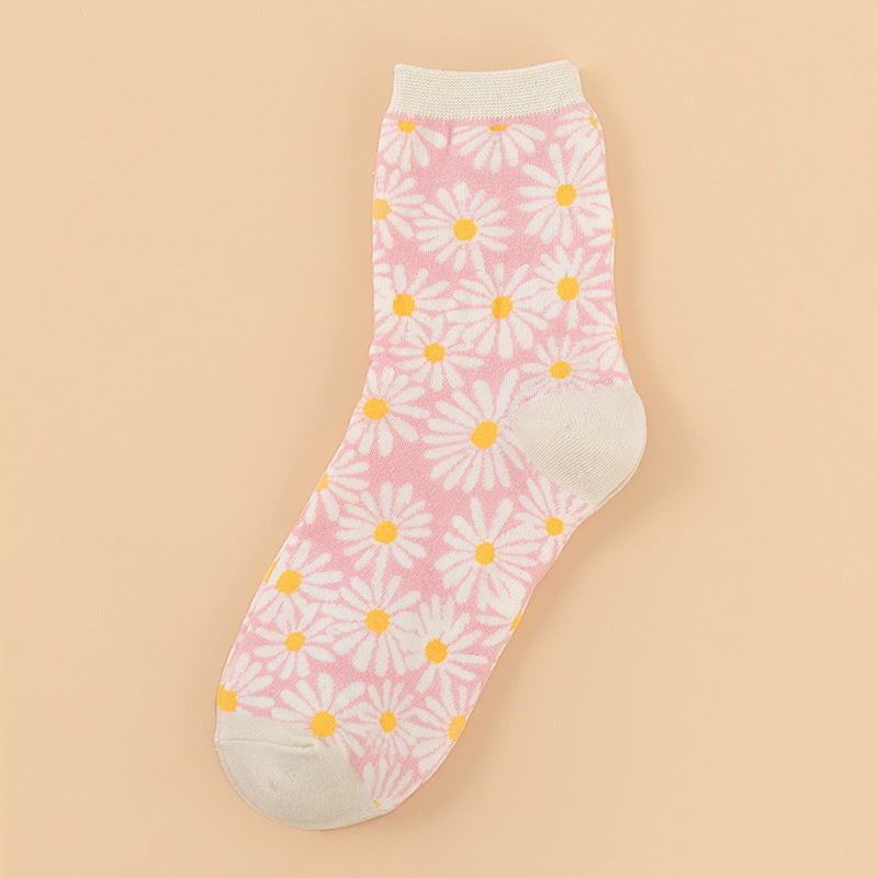 Women’s Daisy Cotton Crew Socks – Cute Floral Mid-Calf