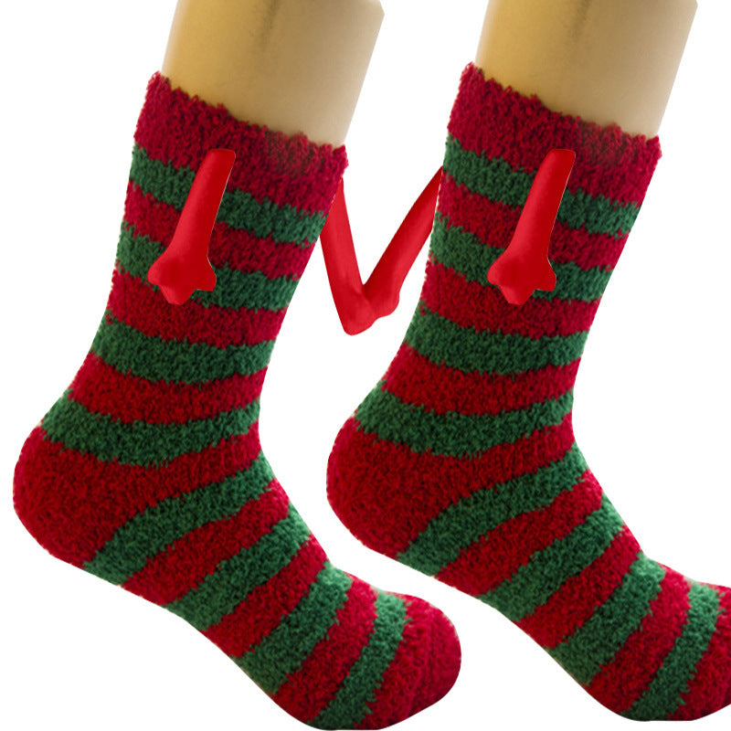 Magnetic Christmas Couple Socks – Coral Fleece Warm Slipper Tube