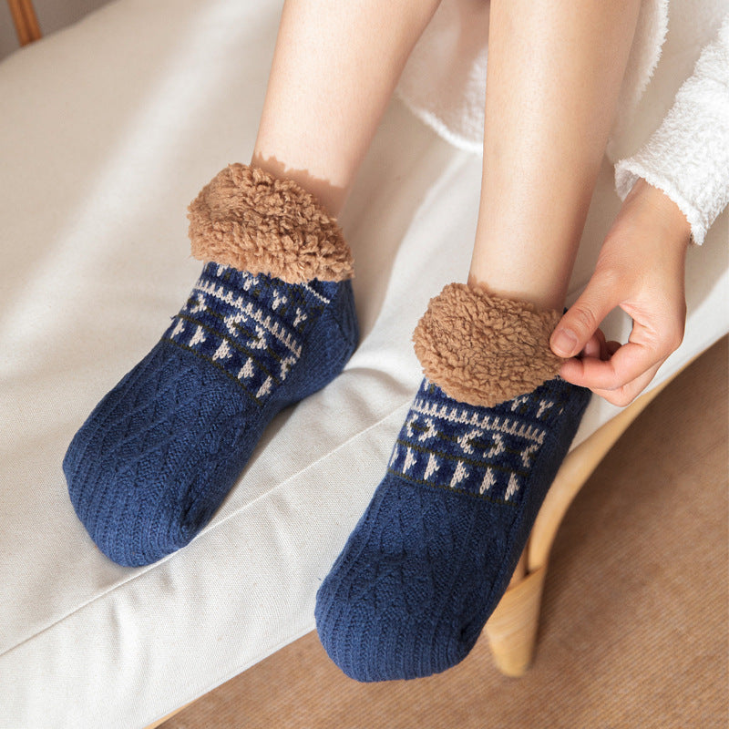 Indoor Winter Jacquard Floor Socks – Warm Non-Slip Home Slippers