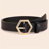 Hexagon Buckle PU Belt – Sleek Waist Belt with Geometric Charm