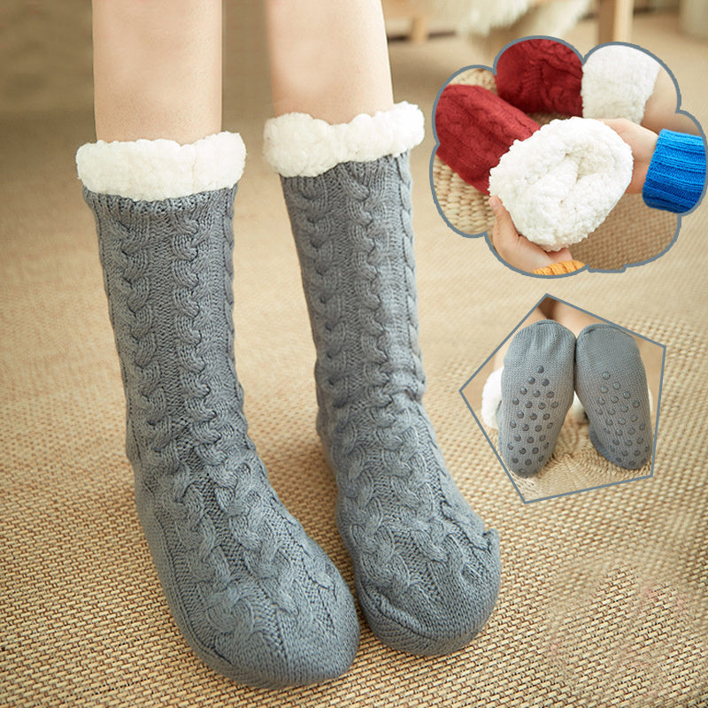 Winter Knitted Plush Floor Socks – Non-Slip Indoor Warm Socks for Men & Women
