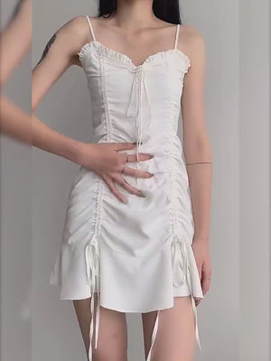 Drawstring Hot Girl Chiffon Dress Female Niche Fis