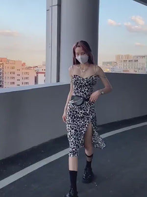 Dark Sexy Leopard Print Suspender Dress